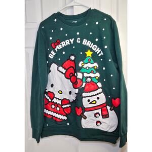 Sanrio Hello Kitty Merry & Bright Pom Fleece Pullover Sweatshirt- Size Large